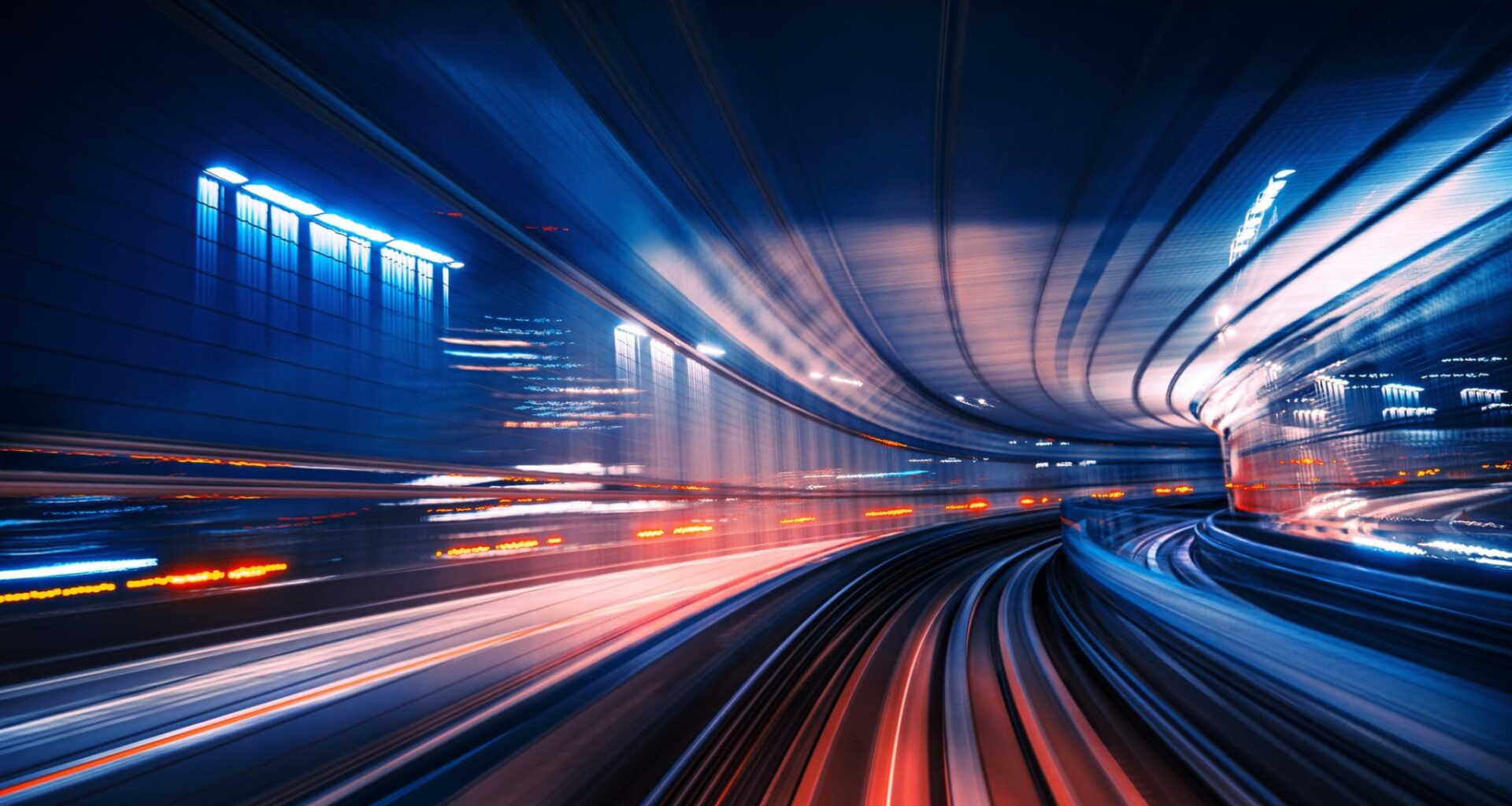 Dynamic Motion Blur Scene of a High-Speed Monorail in Tokyo at Night
