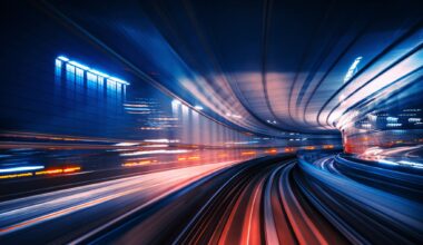 Dynamic Motion Blur Scene of a High-Speed Monorail in Tokyo at Night