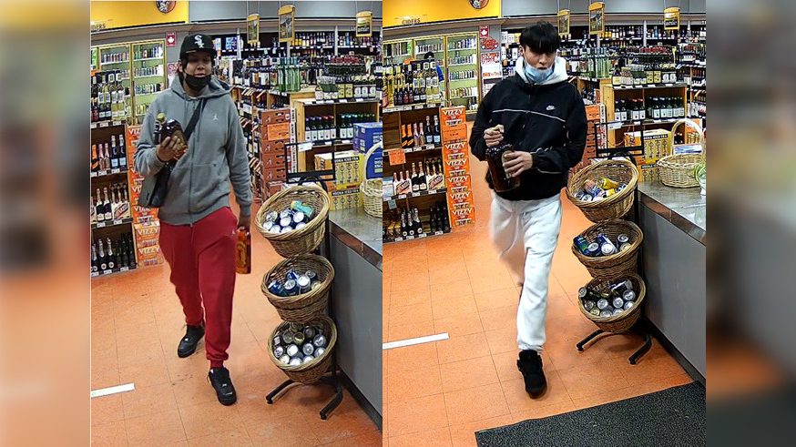 Police looking for 2 men connected to alleged thefts at Edmonton liquor store