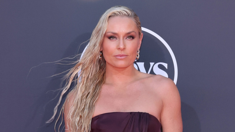 A closeup of Lindsey Vonn at the 2025 ESPY Award red carpet