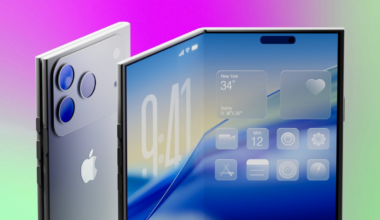 A close iPhone Fold next to one that's open with its inner screen showing