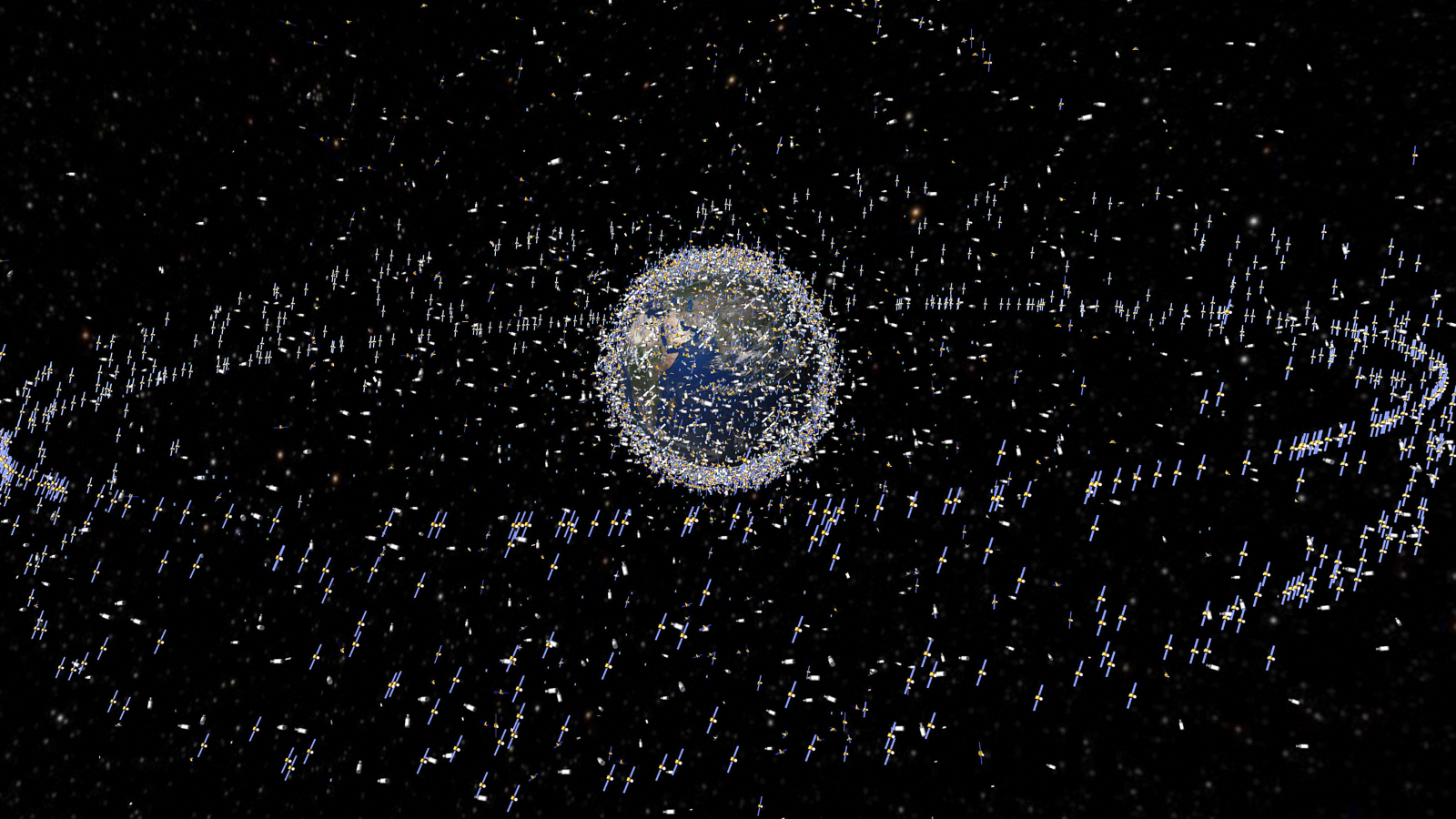 Illustration of thousands of satellites swarming around Earth
