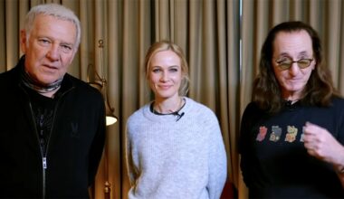 Alex Lifeson, Anika Nilles and Geddy Lee of Rush