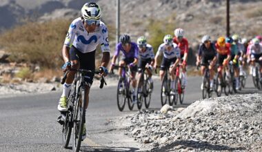 MISFAT AL ABRIYEEN, OMAN - FEBRUARY 09: Nairo Quintana of Colombia and Movistar Team attacks in the breakaway during the 15th Tour of Oman 2026, Stage 3 a 191.3km stage from Samail - Al Fayhaa Rest house to Misfat Al Abriyeen - Eastern Mountain 921m on February 09, 2026 in Misfat Al Abriyeen, Oman. (Photo by Dario Belingheri/Getty Images)