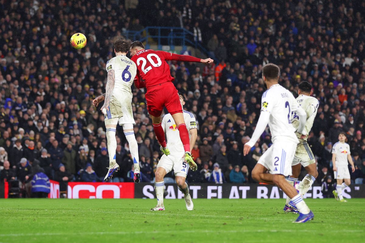 LEEDS, ENGLAND - FEBRUARY 06: Lorenzo Lucca of Nottingham Forest scores his team