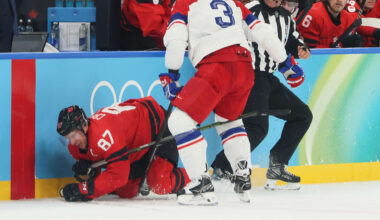Crosby leaves Canada Olympic quarterfinal win against Czechia with lower-body injury