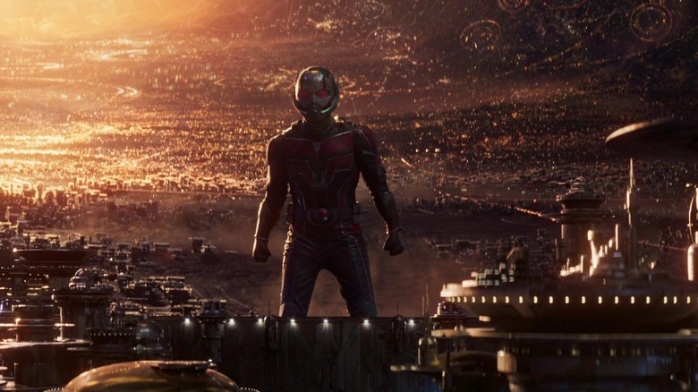 Ant-Man towering over a Quantum Realm city in 