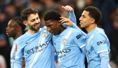 Bernardo Silva celebrates with Man City teammates