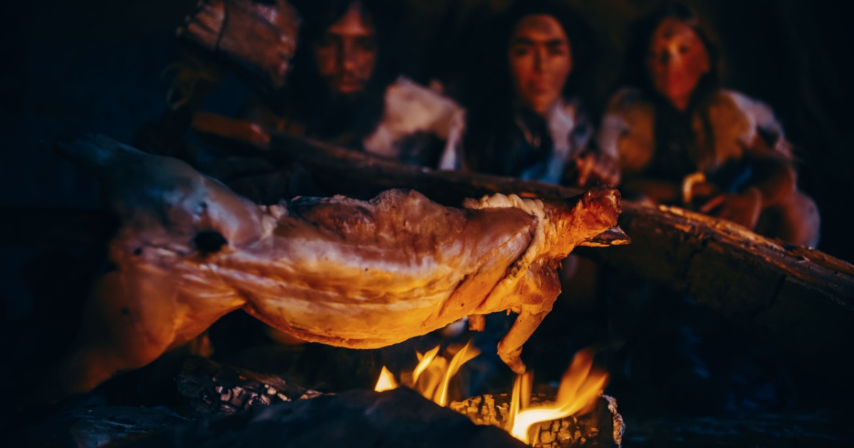 Ancient humans eating meat