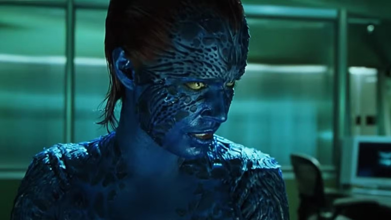 Rebecca Romijn as Mystique in close-up in X2: