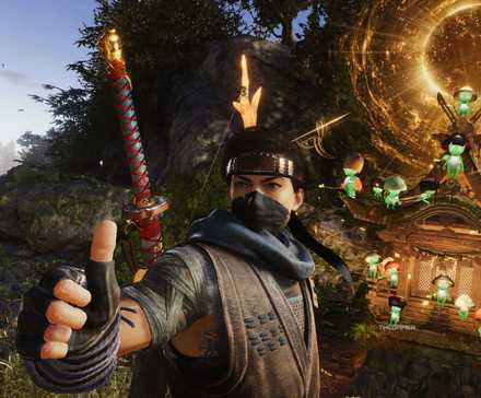 Nioh 3's protagonist giving a thumbs-up next to Kodama.