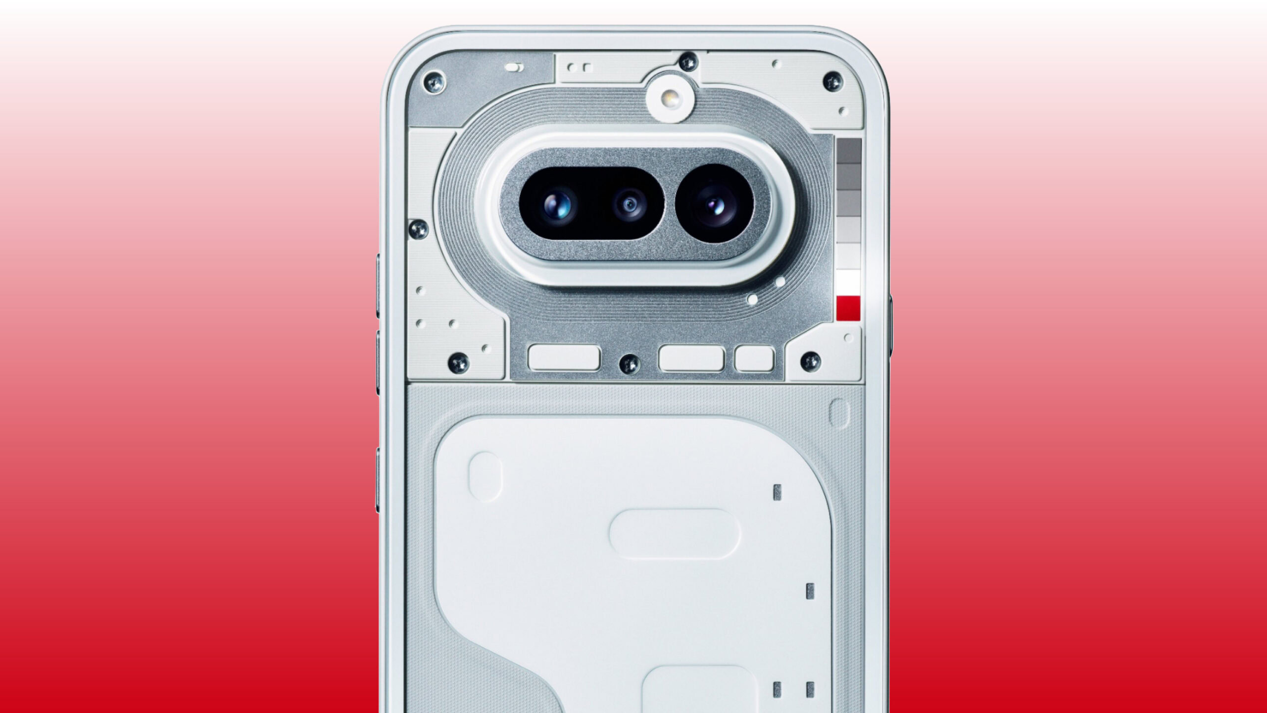 nothing phone 4a official red background hero Official render of the Nothing Phone 4a against a red and white background.