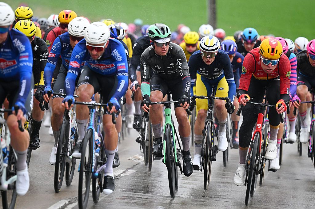 NIVONE, BELGIUM - FEBRUARY 28: (L-R) Rasmus Sojberg Pedersen of Denmark and Team Decathlon CMA CGM and Soren Waerenskjold of Norway and Team Uno-X Mobility compete during the 21st Omloop Het Nieuwsblad 2026, Men&amp;amp;apos;s Elite a 207.2km one day race from Ghent to Ninove / #UCIWT / on February 28, 2026 in Ninove, Belgium. (Photo by Tim de Waele/Getty Images)