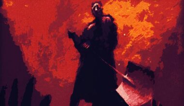 A man holds a shovel in front of a red background.