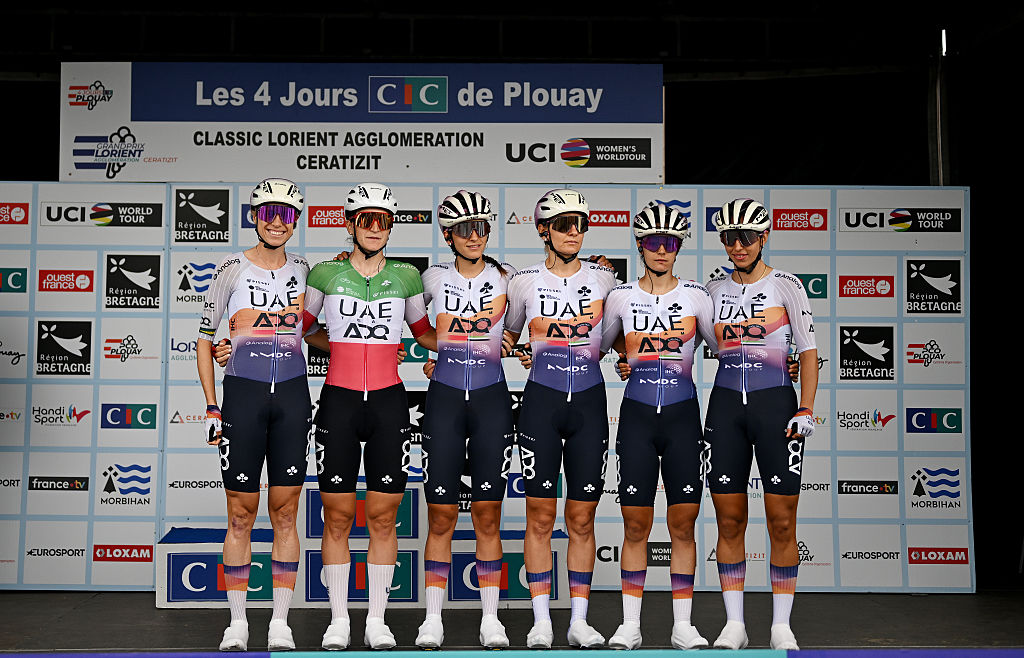 UAE Team ADQ line up at a 2025 race in France
