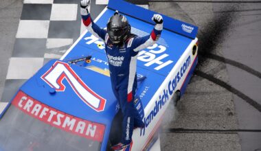 Kyle Busch wins third straight Atlanta NASCAR Truck race with late charge