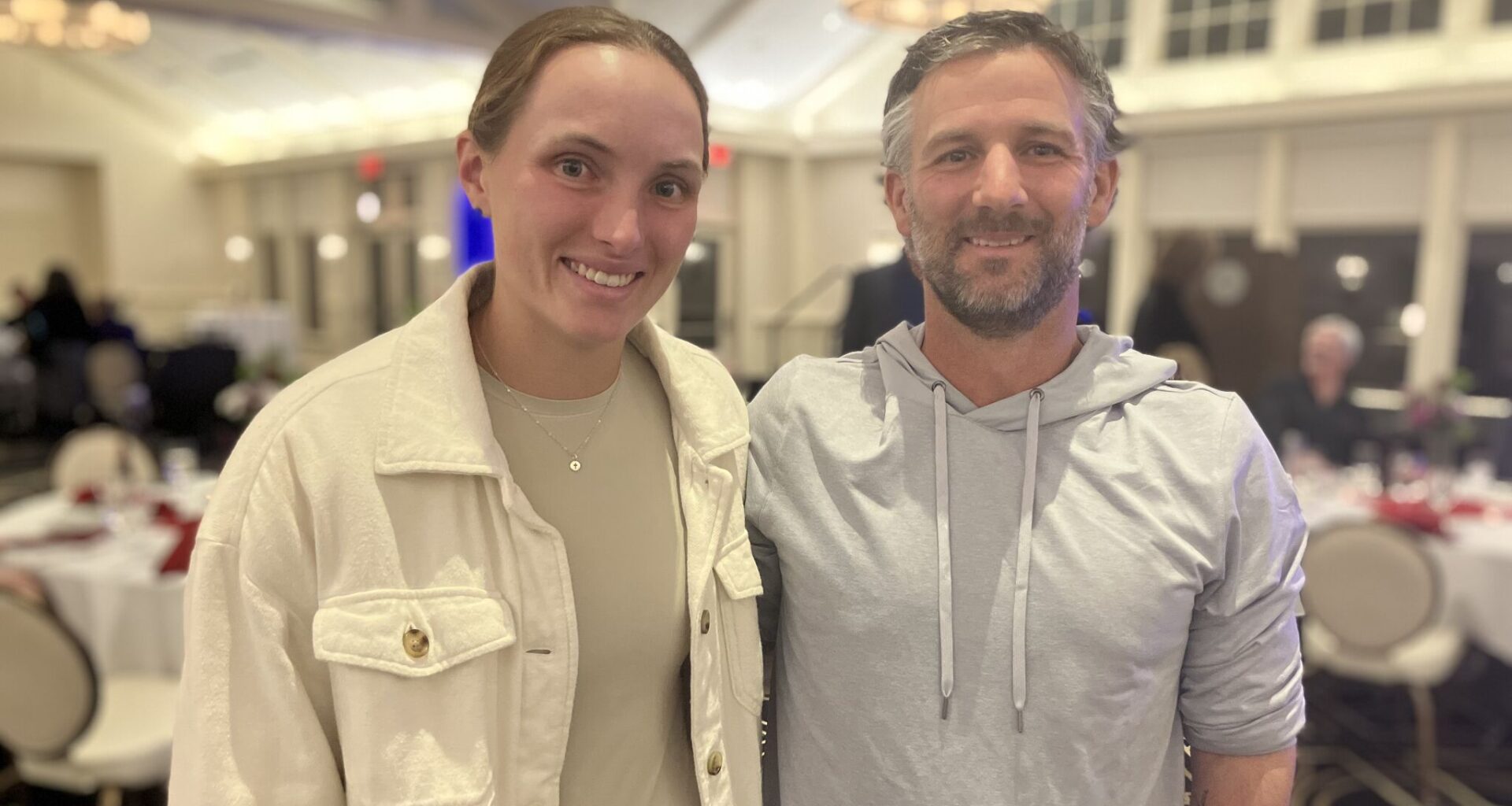 Ellie Coleman, who turned professional last year after finishing her collegiate tennis career at Duke University, is coached by Jared Flick (right), who also coached her at the Greater Midland Tennis Center while she was growing up. Coleman is competing in her hometown Dow Tennis Classic this week at the Tennis Center.