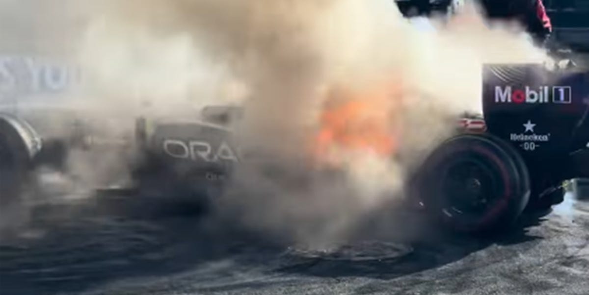 Yuki Tsunoda Sets 2007 Red Bull RB7 F1 Car on Fire While Doing Donuts in San Francisco