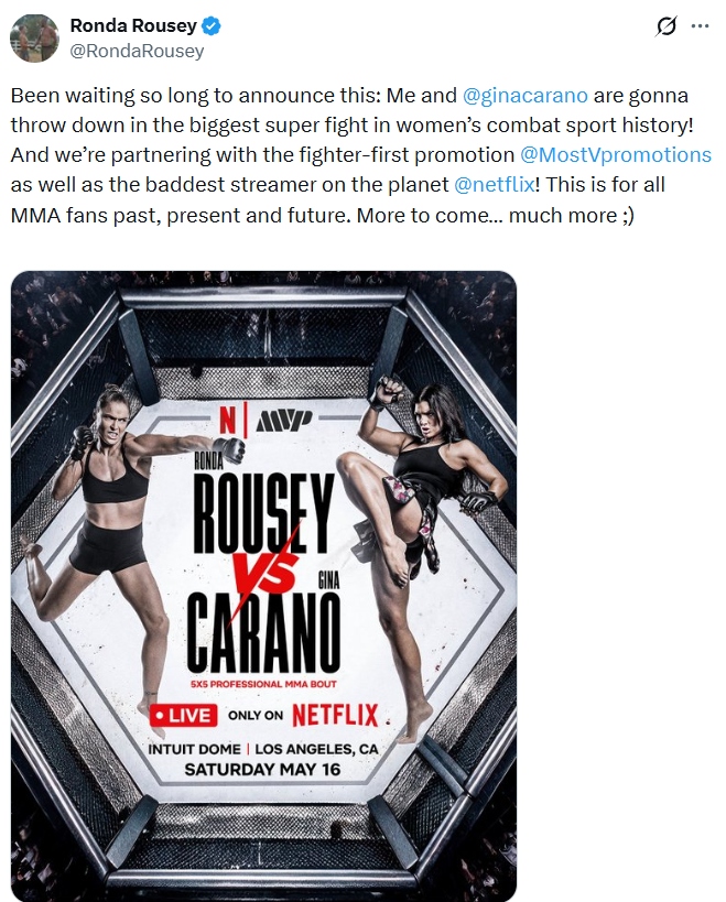 JudoInside - News - Ronda Rousey's MMA Return Confirmed: Faces Gina Carano May 16th in Los Angeles