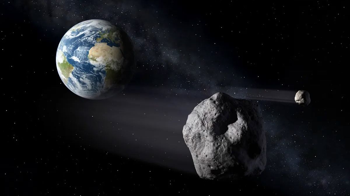 illustration of two asteroids headed for earth