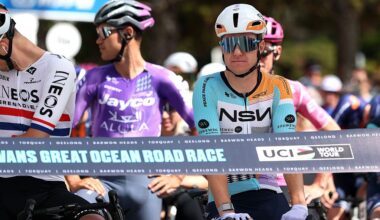 GEELONG, AUSTRALIA - FEBRUARY 01: Simon Clarke of Australia and Team NSN Cycling in his farewell as a professional cyclist prior to the 10th Mapei Cadel Evans Great Ocean Road Race 2026 - Men's Elite a 182.3km one day race from Geelong to Geelong / #UCIWT / on February 01, 2026 in Geelong, Australia. (Photo by Con Chronis/Getty Images)