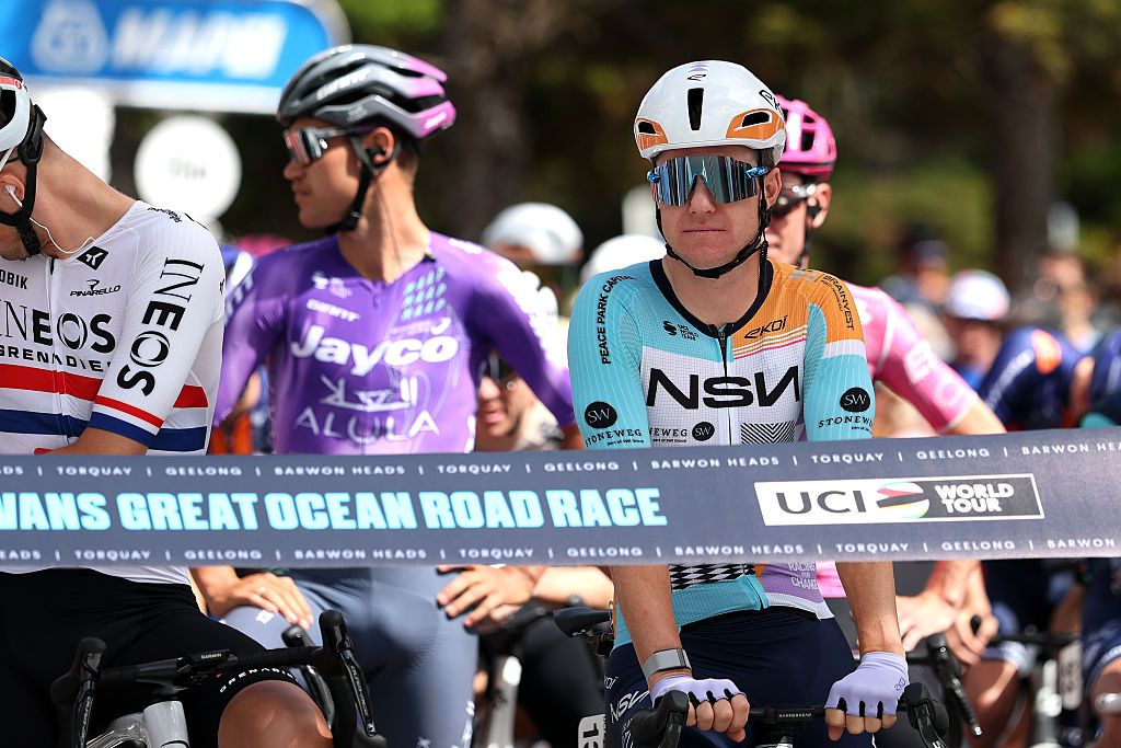 GEELONG, AUSTRALIA - FEBRUARY 01: Simon Clarke of Australia and Team NSN Cycling in his farewell as a professional cyclist prior to the 10th Mapei Cadel Evans Great Ocean Road Race 2026 - Men's Elite a 182.3km one day race from Geelong to Geelong / #UCIWT / on February 01, 2026 in Geelong, Australia. (Photo by Con Chronis/Getty Images)