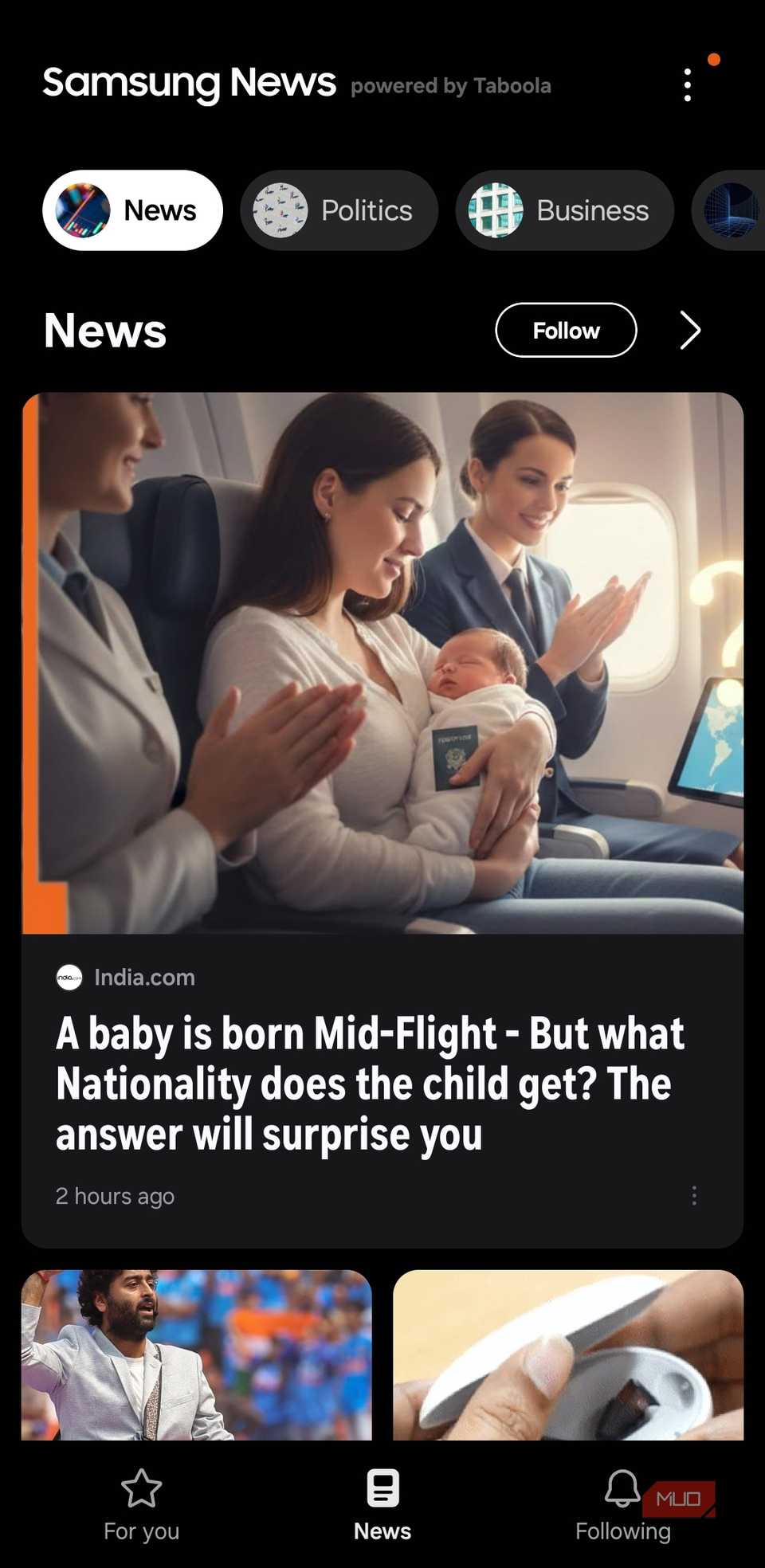 Samsung News app on Galaxy phone