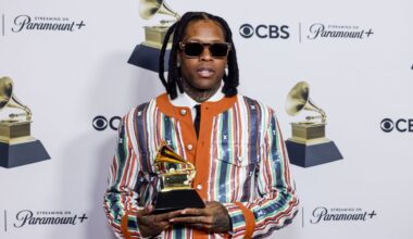 Los Angeles, CA - February 04: Winner Lil Durk, with trophy, for "All My Life," at the 66th Grammy Awards held at the Crypto.com Arena in Los Angeles, CA, Sunday, Feb. 4, 2024.