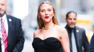 Scarlett Johansson is seen at "The Late Show With Stephen Colbert" on September 22, 2025 in New York City