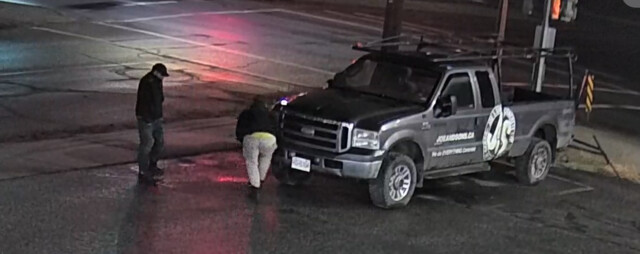 Surveillance images provided by Certified Automotive show suspects allegedly involved in the theft of a Joe And Sons Concrete truck from the shop’s yard in West Kelowna early Sunday morning.