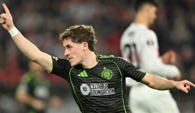 Luke McCowan of Celtic celebrates scoring against Stuttgart