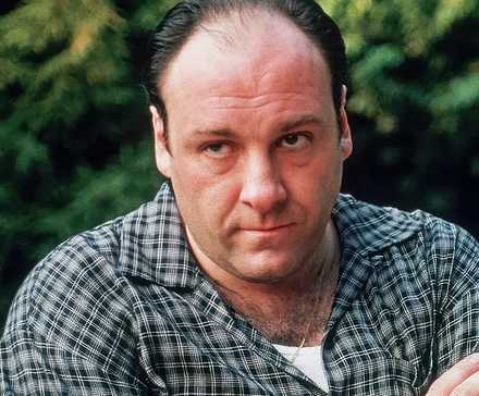James Gandolfini's Tony Soprano looking serious in The Sopranos