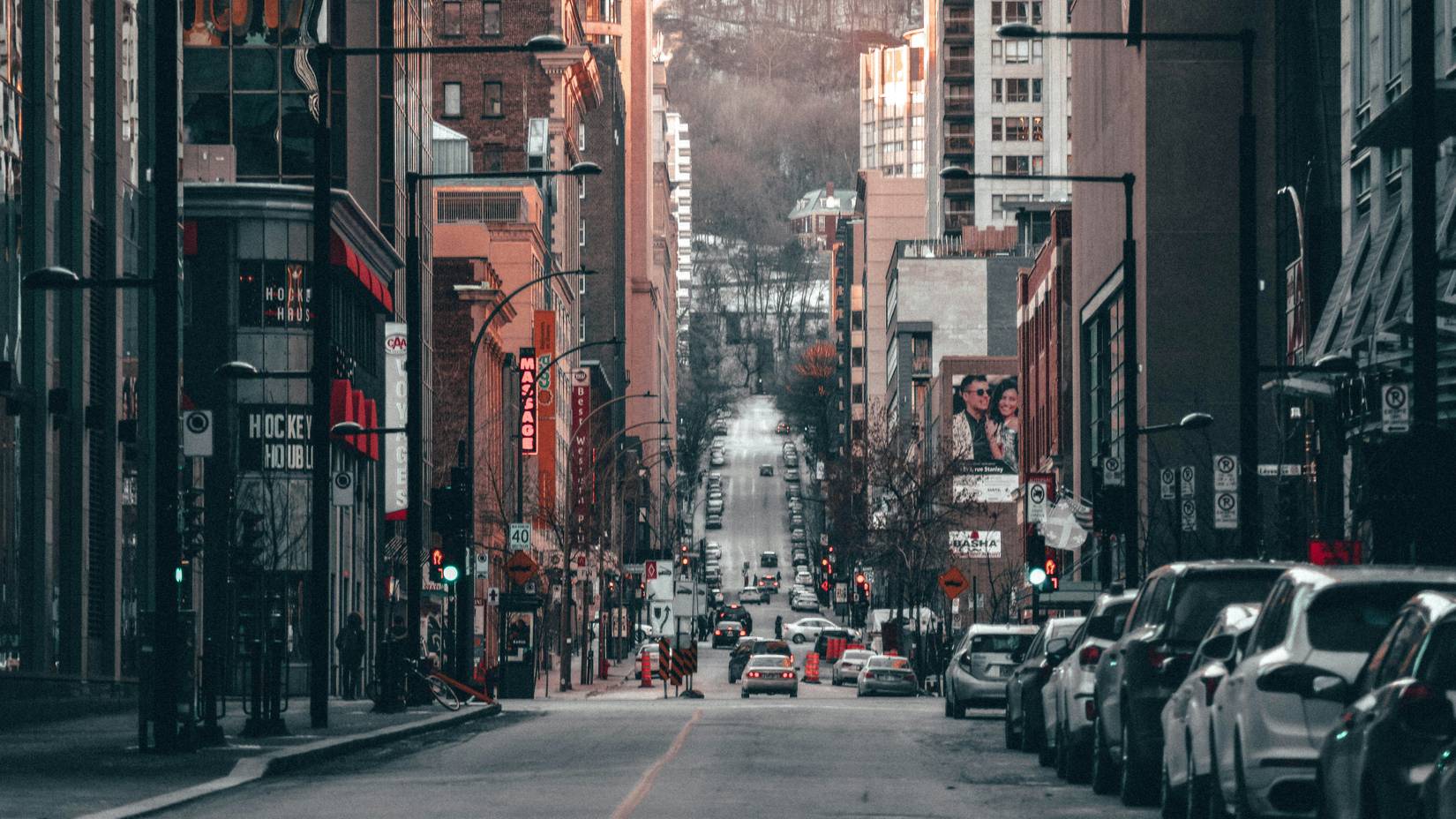 Street with cars in Montreal, Canada