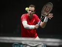 The retired Vasek Pospisil, shown in Davis Cup group play against Sweden at Bologna, Italy, in 2023, will help captain Frank Dancevic guide Canada against Brazil this weekend at the University of B.C.