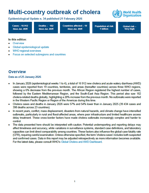 Multi-country outbreak of cholera, epidemiological update #34 -21 February 2026