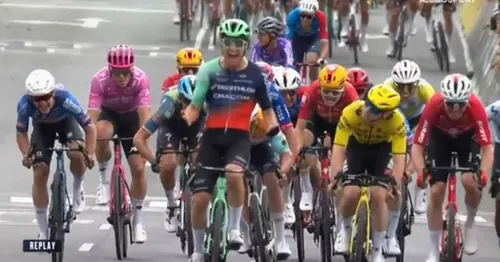 Tobias Lund Andresen celebrates victory at the 2026 Cadel Evans Great Ocean Road Race