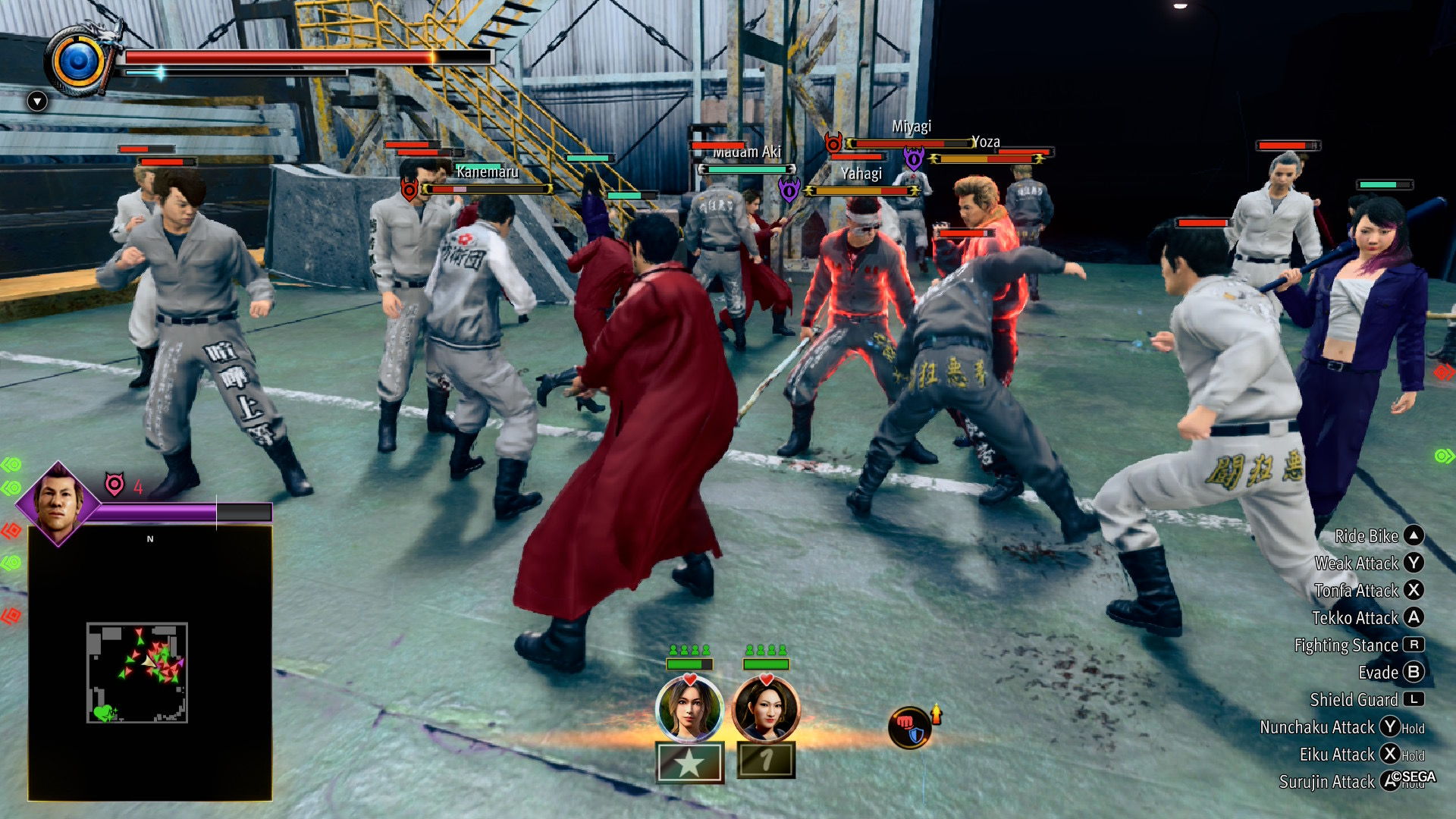 Yakuza Kiwami 3 review; screens from a video game, car racing and martial arts