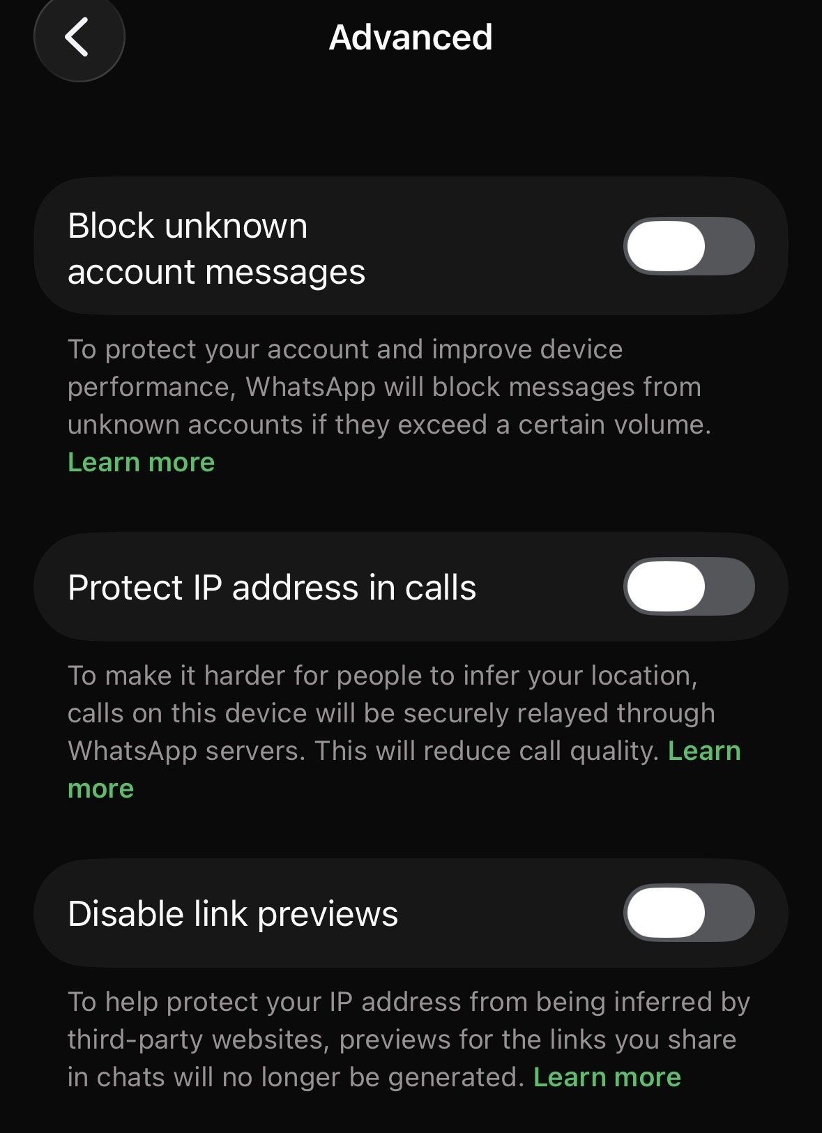 WhatsApp security settings