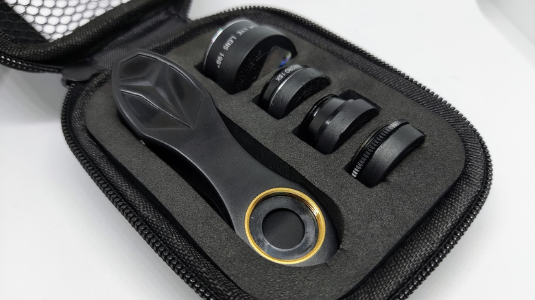 Smartphone camera lens kit in a small bag
