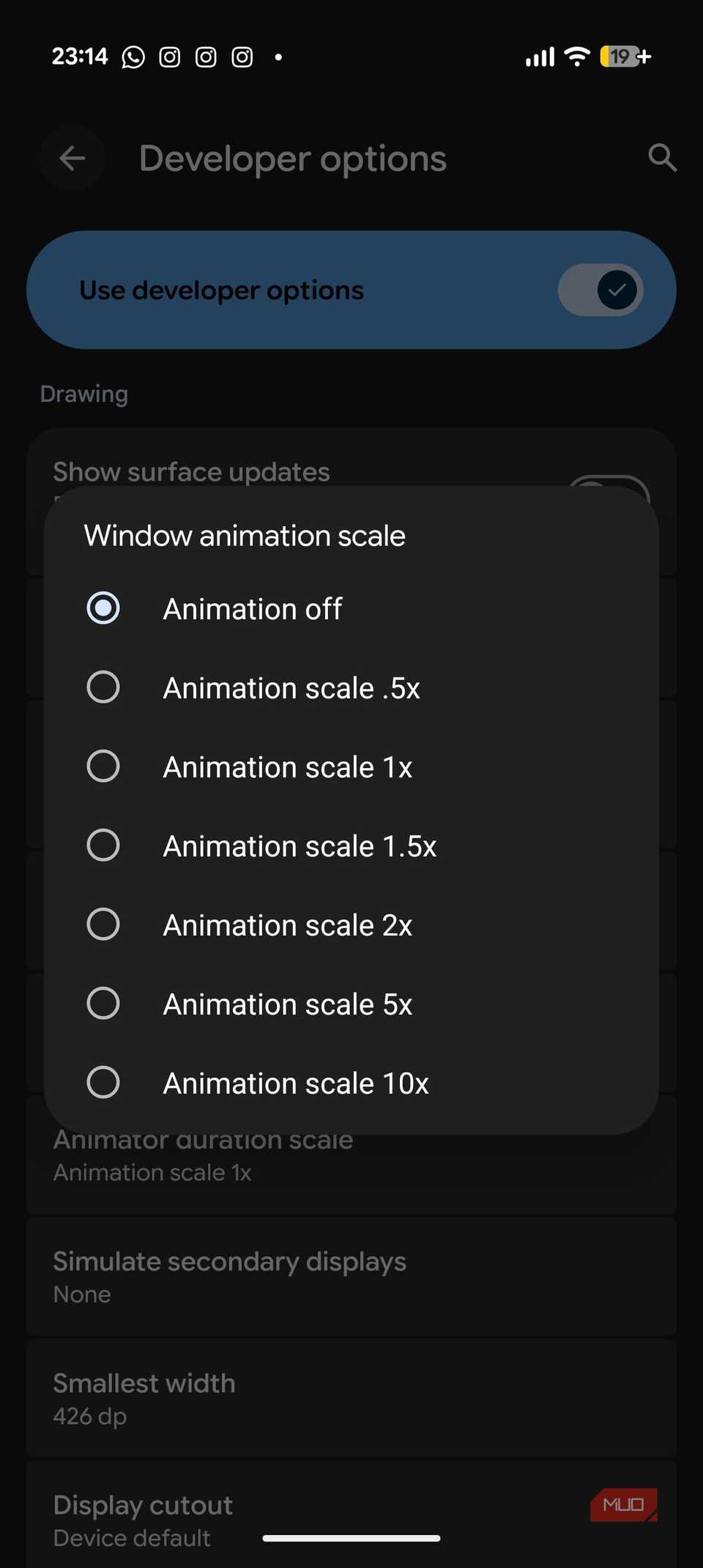 Window animation scale pop up menu on Google Pixel 10 Pro