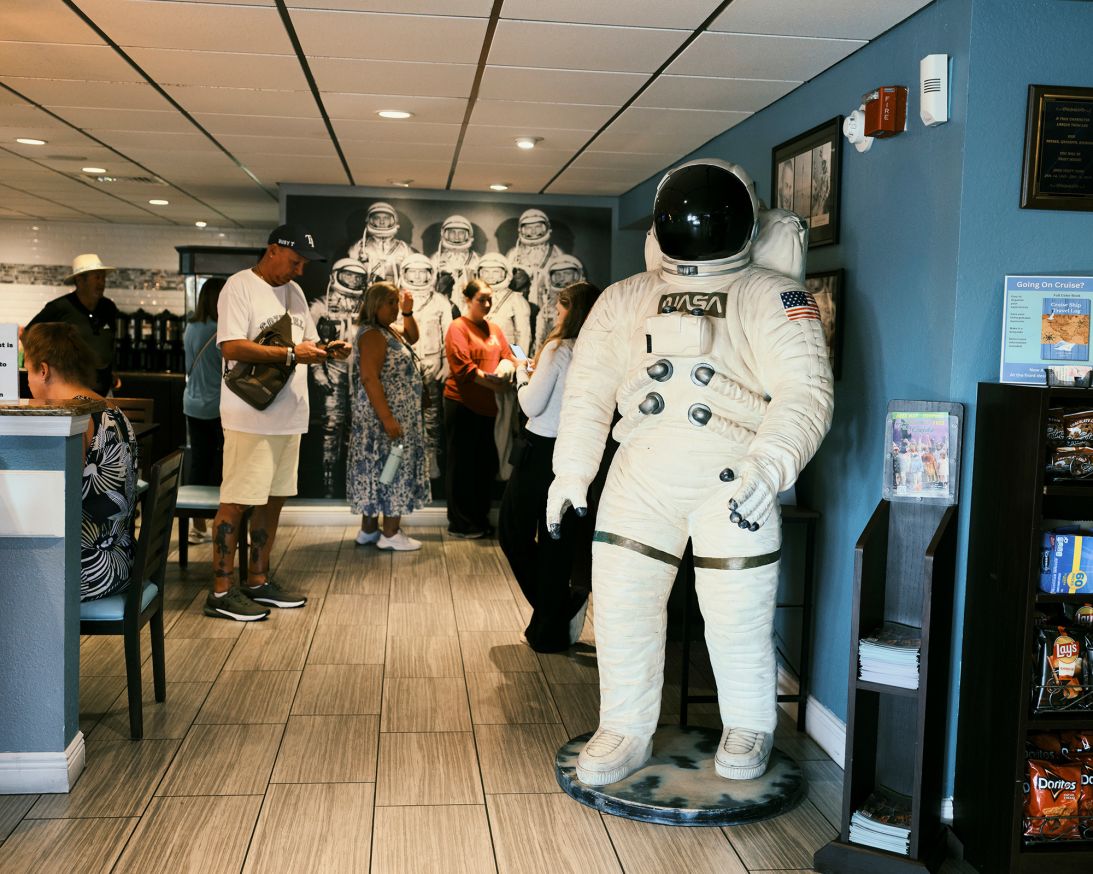 The lobby of the La Quinta Inn by Wyndham Cocoa Beach-Port Canaveral.