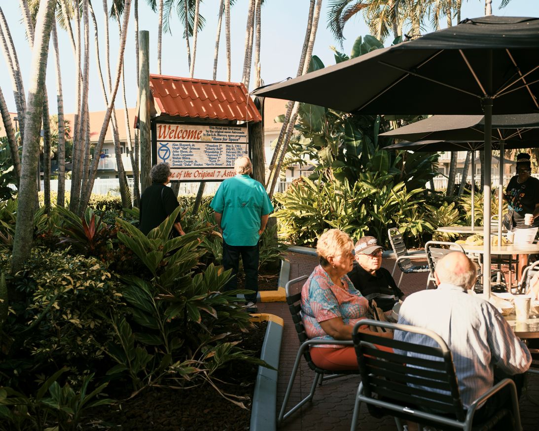 A vintage sign by the pool of La Quinta Inn by Wyndham Cocoa Beach-Port Canaveral  notes that the original Mercury 7 astronauts had ownership of the motel when it was a Holiday Inn in the 1960s.