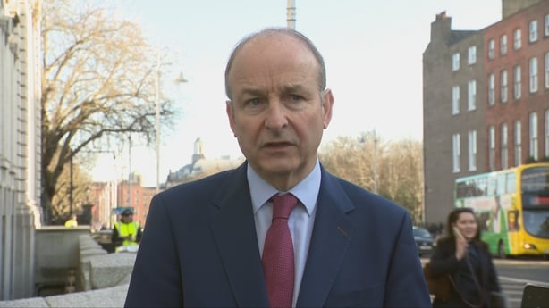 Micheál Martin speaking outside of Government Buildings