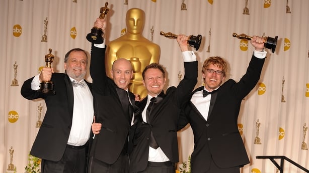 (L-R) Joe Letteri, Stephen Rosenbaum, Richard Baneham and Andrew Jones, winners of Best Visual Effects for Avatar