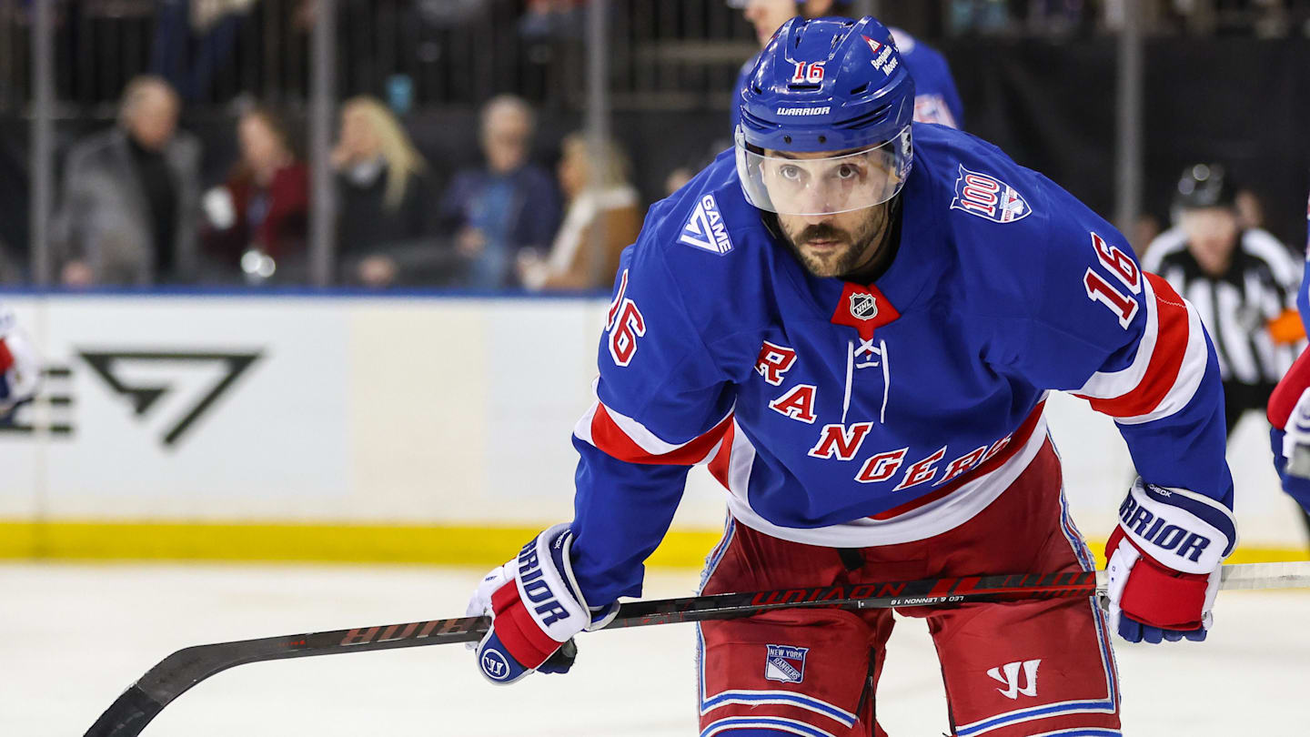 Feb 28, 2026; New York, New York, USA;  New York Rangers center Vincent Trocheck (16) at Madison Square Garden. Mandatory Credit: Wendell Cruz-Imagn Images