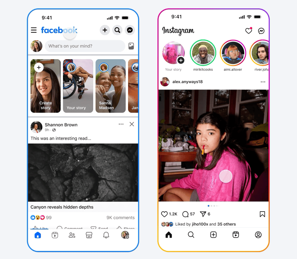 GIFs showing the user experiences to find the AI support assistant on Facebook and Instagram.
