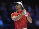 Tiger Woods of Jupiter Links Golf Club watches a shot during a TGL match last year.