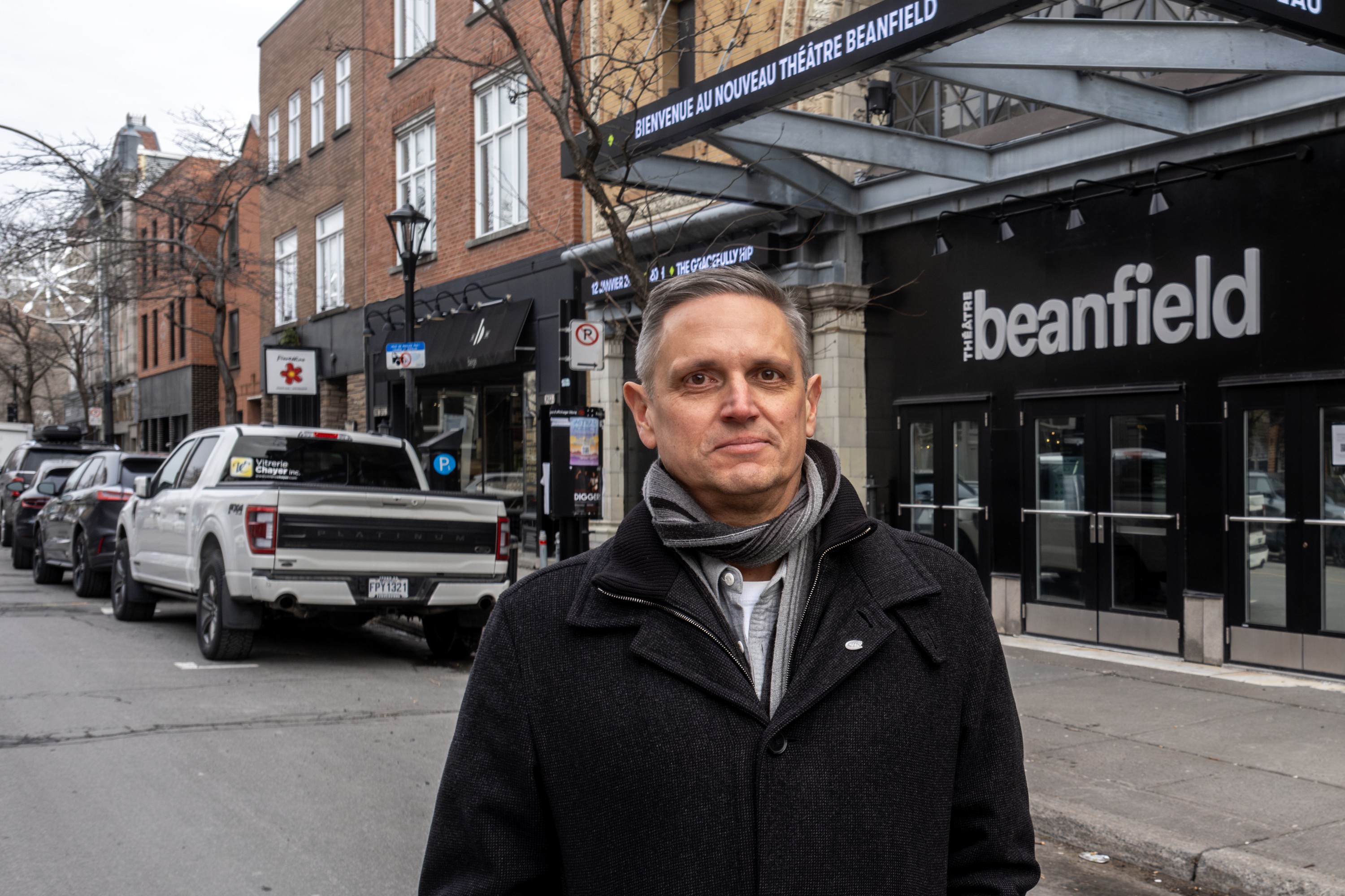 Nick Farkas, vice-president of concerts and events for Evenko, stands outside the Beanfield theatre.