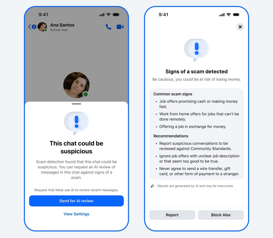 An image showing the new scam detection feature on Messenger.