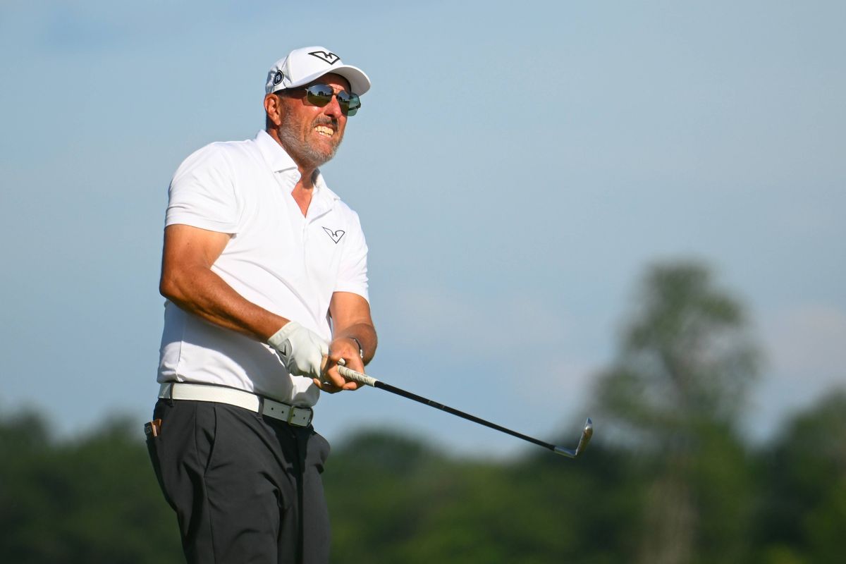 Phil Mickelson of HyFlyers GC takes a golf shot